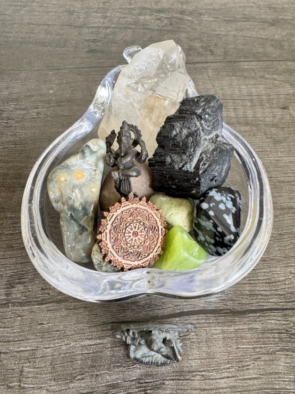 4.5" Crystal Pear Bowl & Extras, Lemurian Quartz Point, Black Tourmaline, & more